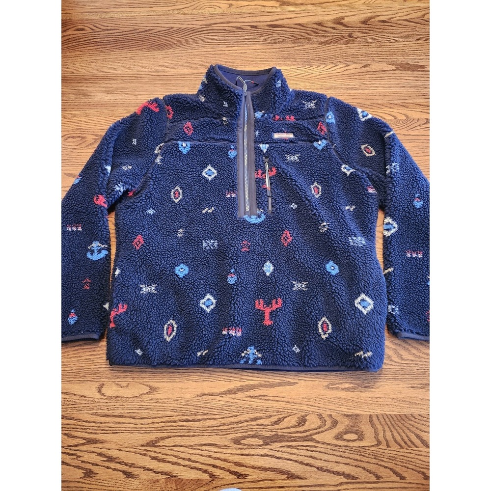 Vineyard Vines Nautical Icons Supershep Fleece Pullover Womens Medium Navy Blue
